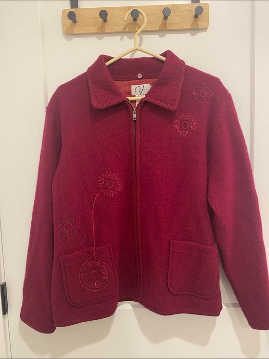 Variations Jackets & Blazers - Vintage Wool Embroidered Variations Deep Red Full Zip Coat Jacket Women’s Large